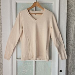 Croft & Barrow Cream V-Neck Knit Sweater Women’s Medium